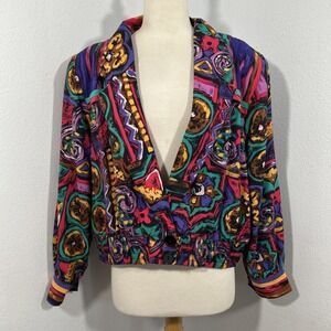 Vtg Howard Wolf Jacket Womens 10 Art Psychedellic Abstract Kidcore Retro 90s USA